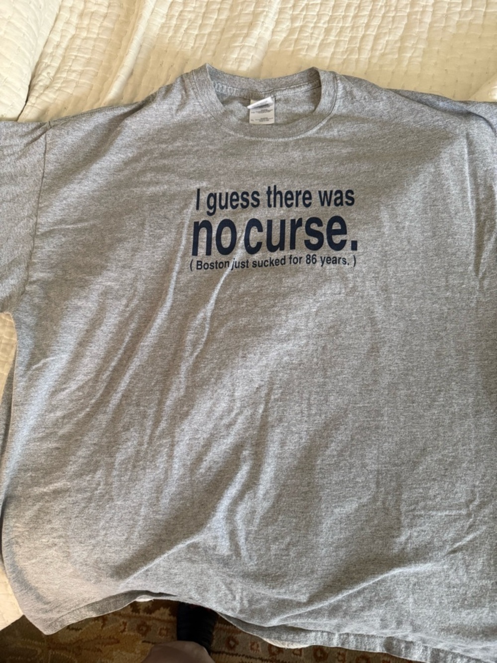 Gildan Gray Short Sleeve Tee with Navy Text "no curse."